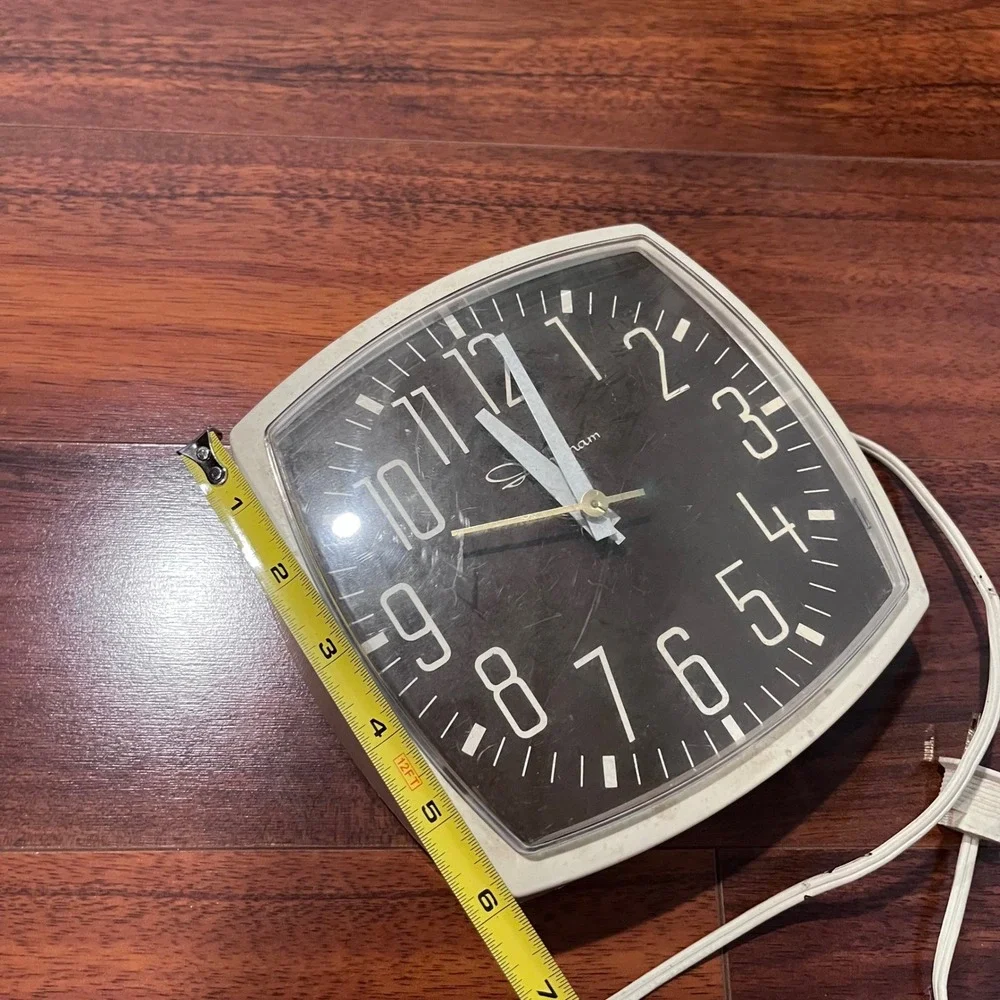 Vintage Ingraham Electric Wall Clock McGraw-Edison 30-418 MCM Square Brown White